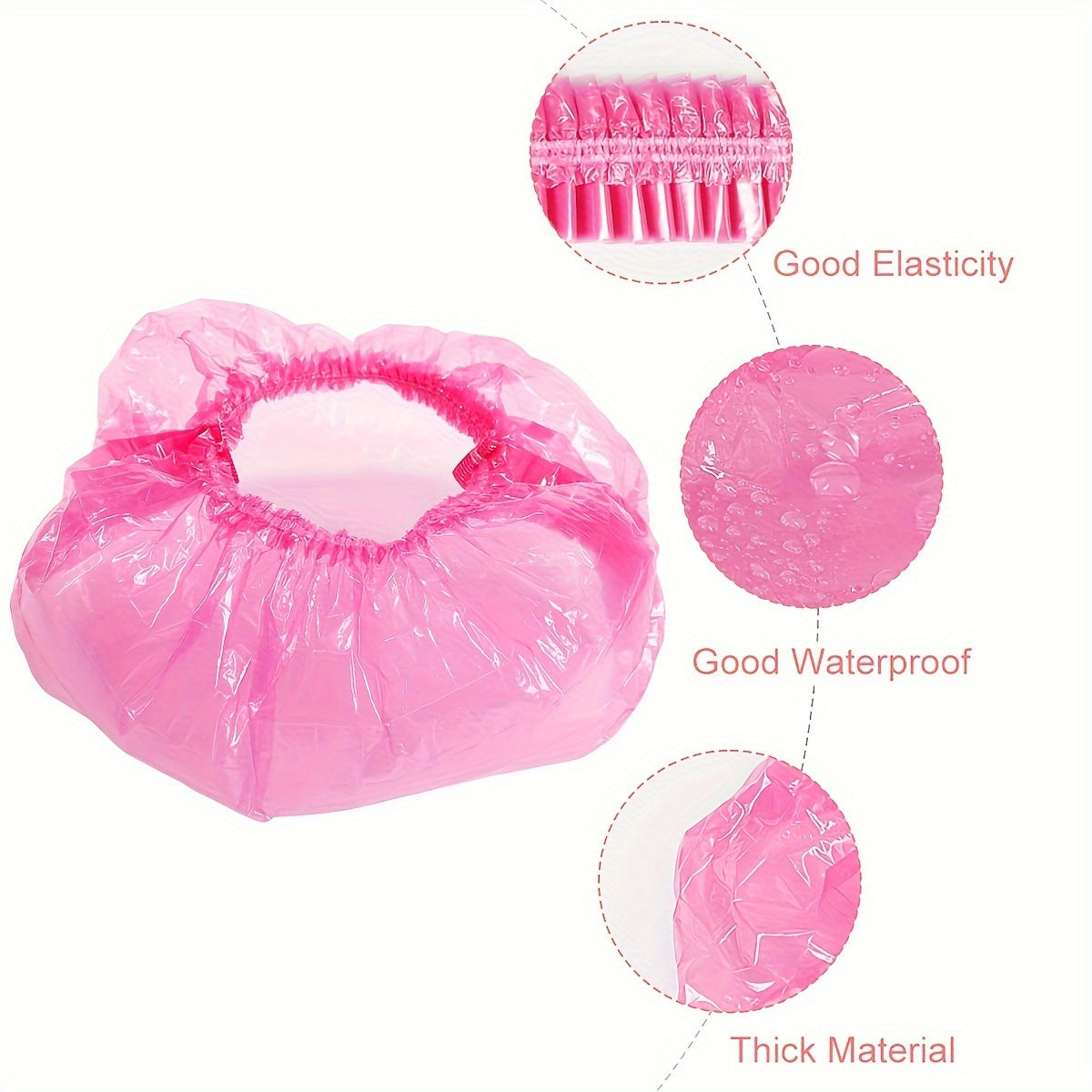 Disposable Shower Caps, Shower Caps for Women Plastic Shower Caps Shower Hat Large Shower Cap Elastic Hair Cap for Home Use Hotel Spa and Hair Salon (pink)